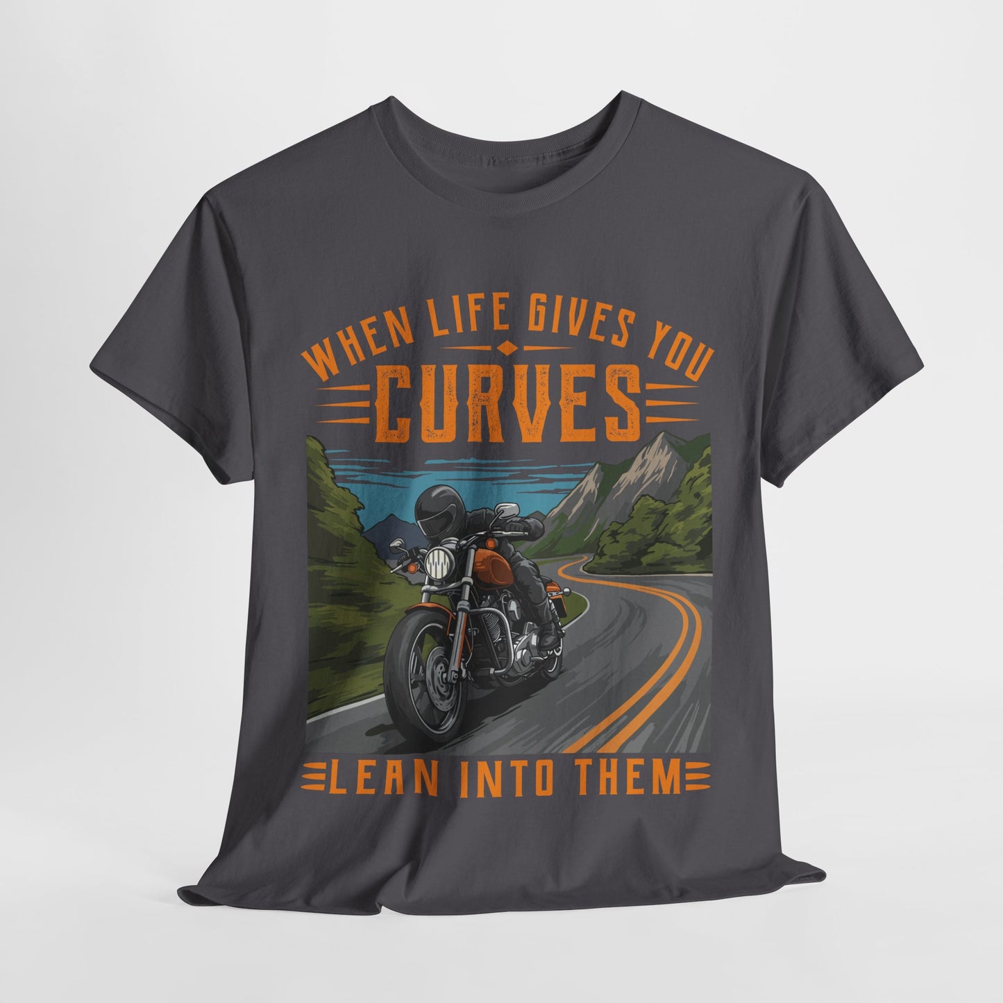 When Life Gives You Curves Motorcycle Tee - Unisex Heavy Cotton T-Shirt