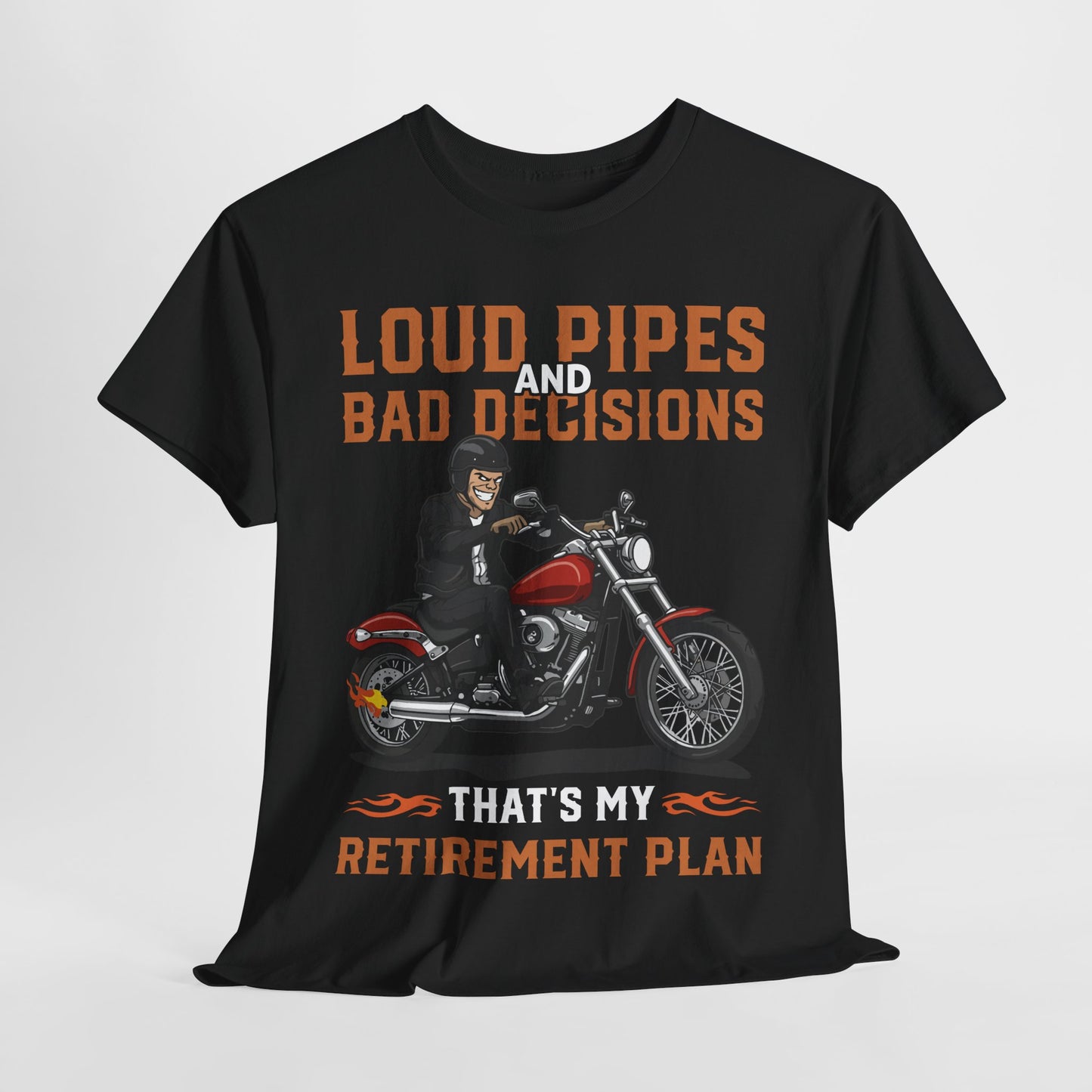 Loud Pipes and Bad Decisions Unisex Heavy Cotton Tee - Perfect for Motorcycle Enthusiasts and Retirees