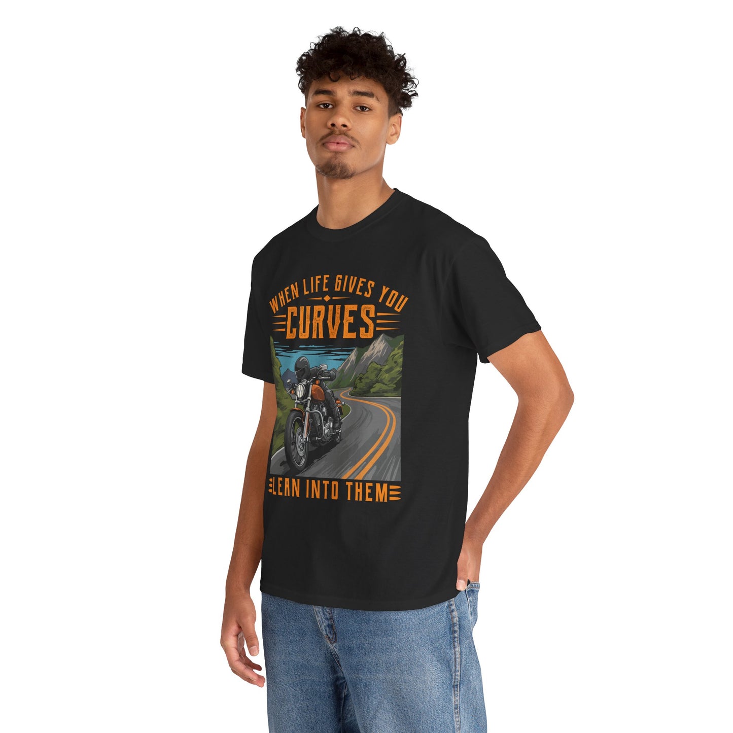 When Life Gives You Curves Motorcycle Tee - Unisex Heavy Cotton T-Shirt