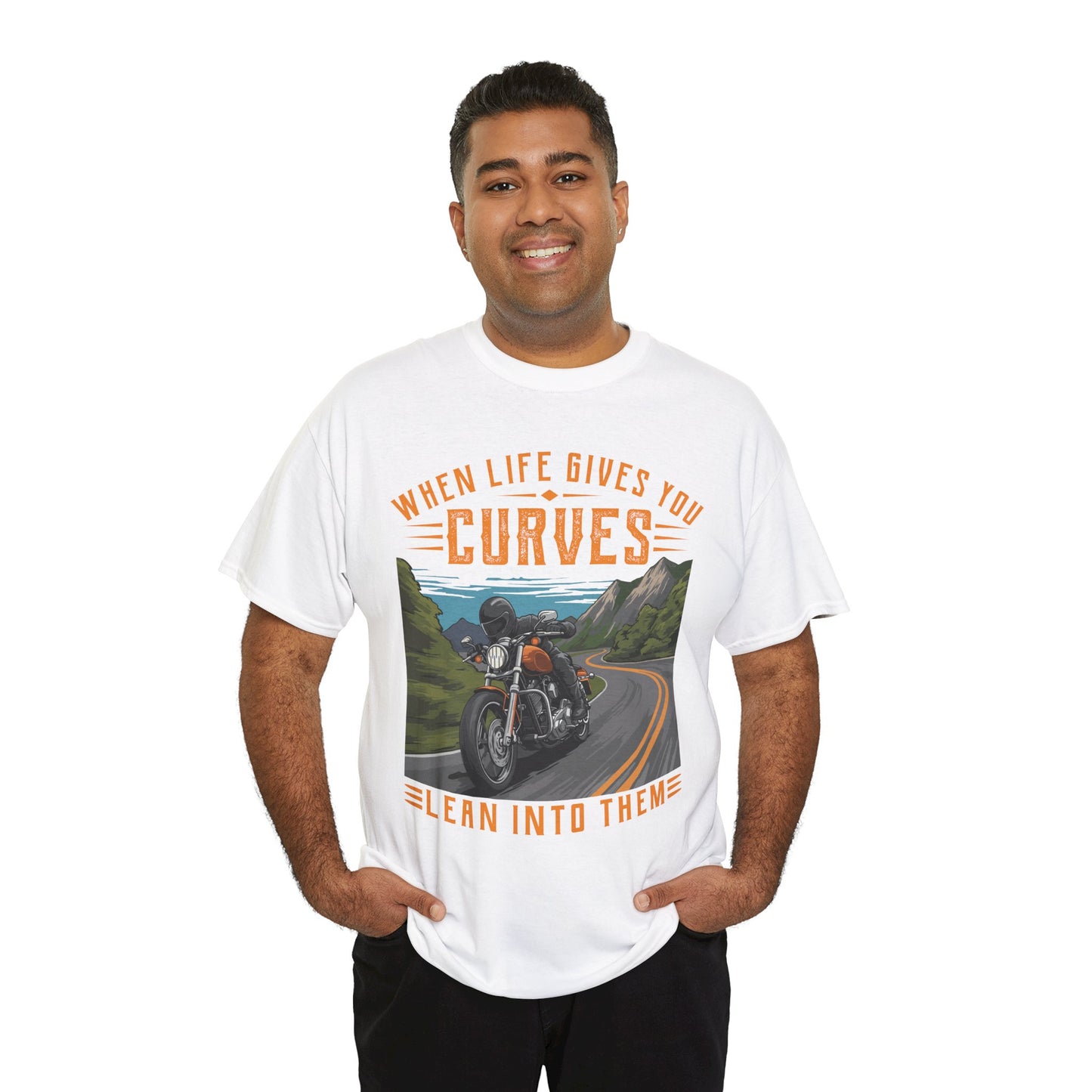 When Life Gives You Curves Motorcycle Tee - Unisex Heavy Cotton T-Shirt