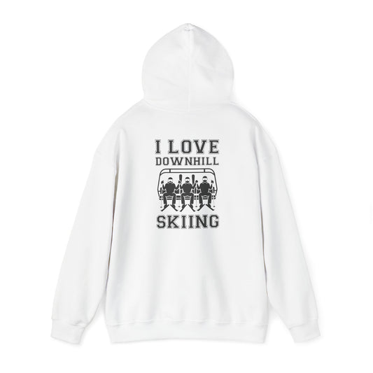 Unisex Heavy Blend™ Hooded Sweatshirt - I Love Downhill Skiing Graphic - Cozy Winter Apparel